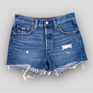 Levis 501 Premium High-Rise denim shorts in Drive Me Crazy Big E